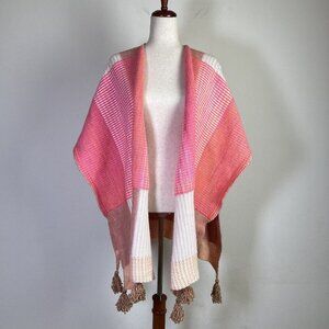 Anthropologie Caroline Kaufman Poncho Sweater Pink Knitted $168 Tasseled Bright‎